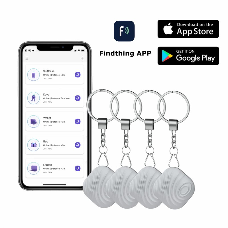 Nutale Findthing Schlüsselfinder Grau 4PCS - Schlüssel Finden mit App