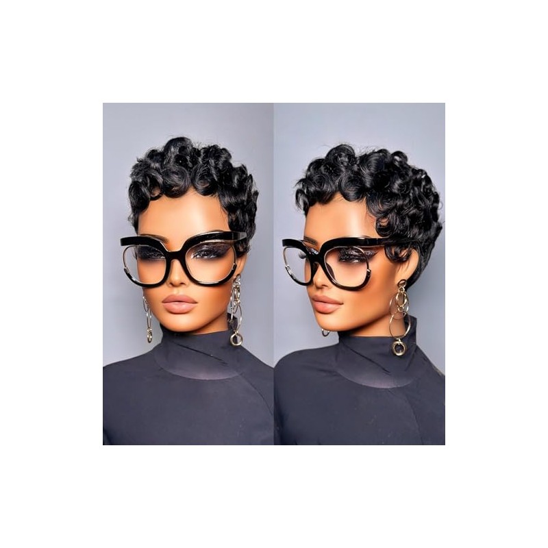 showreal Pelucas de cabello humano con corte Pixie para mujeres