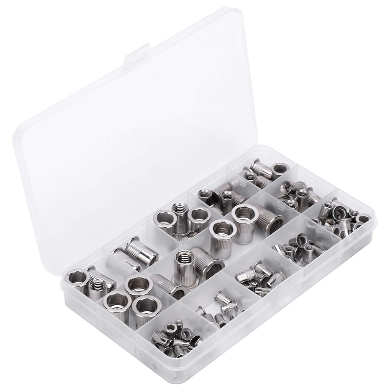 93 Uds tuerca de remache de acero inoxidable en caja