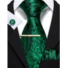 Barry.Wang Men's Plain Paisley Tie Satin with Pocket Square Wedding