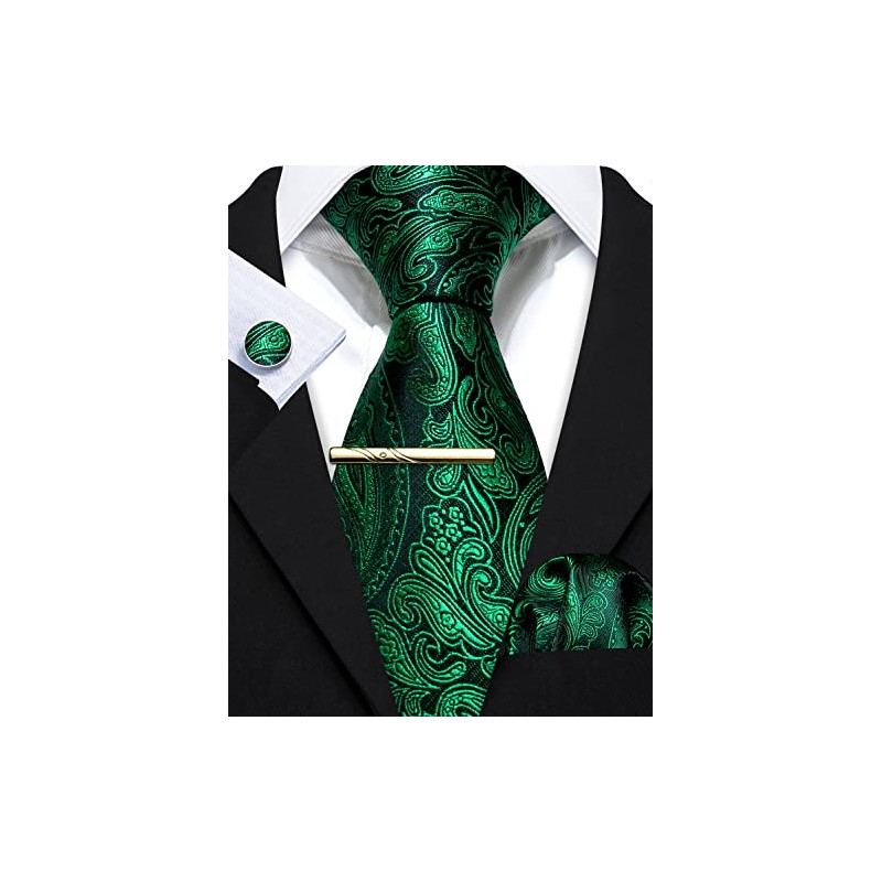 Barry.Wang Men's Plain Paisley Tie Satin with Pocket Square Wedding