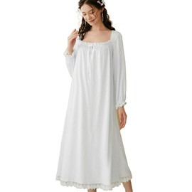 FeelMeStyle Women Vintage Nightgown Short Sleeve Cotton Nightdress Victorian Sleepwear Nightshirt, White01, Medium