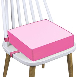 Asiento elevador para niños pequeños, lavable con 2 correas con hebilla de seguridad para niños para mesa de comedor, cojín portátil de aumento de viaje (rosa PU)