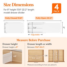 Lifewit 8" High 4 Pack Deep Drawer Dividers, 13.8-22.5" Adjustable Dresser Drawer Divider, White Drawer Organizer for Clothes, Tall Drawers Separators for Dresser, Kitchen, Bedroom, Cabinet, Office