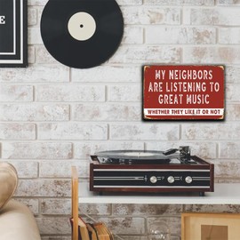 SHOOHS Mens Cave Decor Funny Sarcasm Music Tin Signs My Neighbors Are Listening To Great Music Vintage Decor For Home Wall Decor Perfect Gifts For Teens Men and Women(RED)