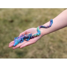 Subpoly 12" Articulated Gem Stone Dragon - New 2024 Ver - Multi Color 3D Printed Plastic Dragon Figure - Rainbow Pearlescent Colors - Interlocked Body Segments and Legs (Medium 12", Dark Rainbow)