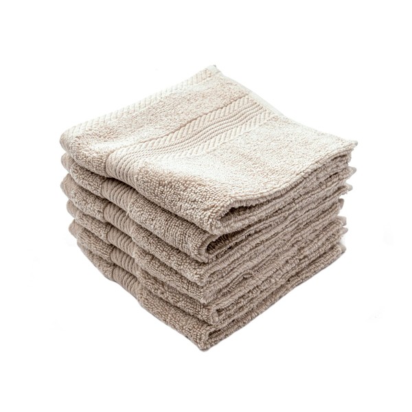 Linteum Textile 12 Piece Washcloth Set, 13x13 Inch, 100% Soft Cotton Zero Twist 16 Single Ring Spun Premium Washcloths Face Towel (Taupe)