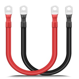 Amfuujoy 2PCS 2/0 AWG 00 Gauge 12 Inch Battery Cables with 3/8″ Lug Terminals, Flexible Heavy Duty Pure Copper Inverter Power Wires for Automotive Marine RV Truck Solar Golf Cart