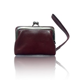 HXT-OAK Detachable 2 in 1 Credit Card Wallet, Vintage PU Leather Card Wallet, Multifunctional Kiss Lock Coin Purse & Zipper Card Holder Wallet with Wrist Strap, Men Women Burgundy