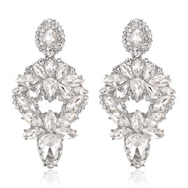 Clearine Women's Earrings Rhinestone Crystal Marquise Tear Chandelier Drop Dangle Large Stud Earrings for Wedding Party Prom Iridescent AB Gold Tone, Crystal