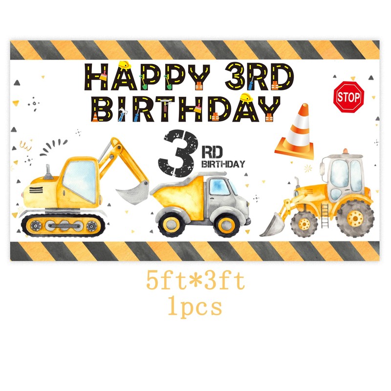 Banner de construcción para fiesta de cumpleaños de tercer cumpleaños,