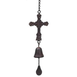 Dicksons Filigree Embossed Cross and Bell Brown 5 x 8 Metal Hanging Indoor Outdoor Wind Chime