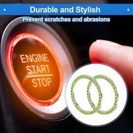VekAuto Car Push Start Button Cover, Crystal Rhinestone Cover Universal for Car Stylish Zinc Alloy 4cm Green