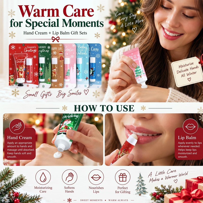 48 Sets Colorful Christmas Gift Bulk Hand Cream and Lip