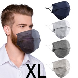 Beard Face Mask for Bearded Men, Extra Large XL Facemask with Nose Wire Washable Reusable Breathable Adjustable Ear Loops Fashionable Adult Plain Cotton Cloth Fabric Madks, cubre bocas para hombres