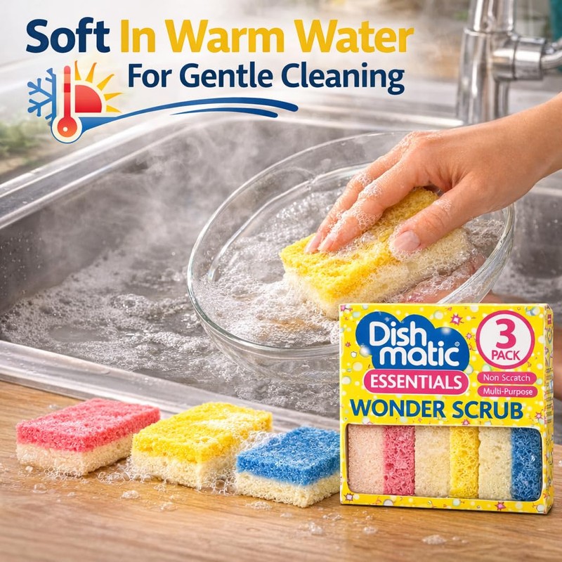 6 x Dishmatic Wonder Scrub Sponge Scourers – Non Scratch