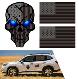dawfall 3 PCS Skull Car Stickers, American Flag + Stars and Stripes Skull Body Hood Trunk Decoration, Waterproof and Fade-Resistant Self-Adhesive Decals, Universal for Cars Trucks Home Shop (Black)