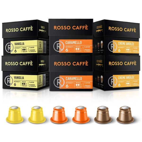 Rosso Coffee Capsules for Nespresso Original Machine - 60 Gourmet Espresso Pods Flavor Pack, Compatible with Nespresso Original Line Machines