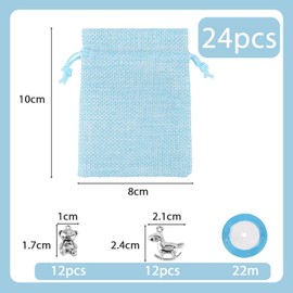 Pack of 24 Tags (2 Patterns) + 24 Jute Bags Guest Gifts Jute Bag Linen Bag for Communion Confirmation Christening Party Gift Children's Birthday Guests Birth Decoration Communion Gifts (Blue)