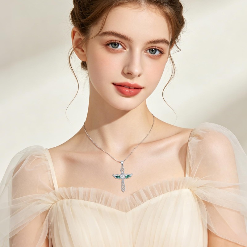 Alphm Angel Wings Cross Necklace for Women 925 Sterling Silver