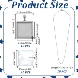 DELORIGIN 10 Set Lünetten Anhängerschalen 25mm Quadratische Schmuckrohlinge Inklusive Lünettenschalen Aus Edelstahl Klarglas Cabochon Ketten Für DIY