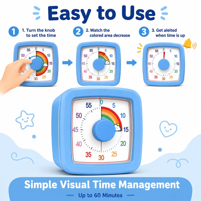 60-Minute Visual Timer for Kids & Kitchen – Silent Countdown