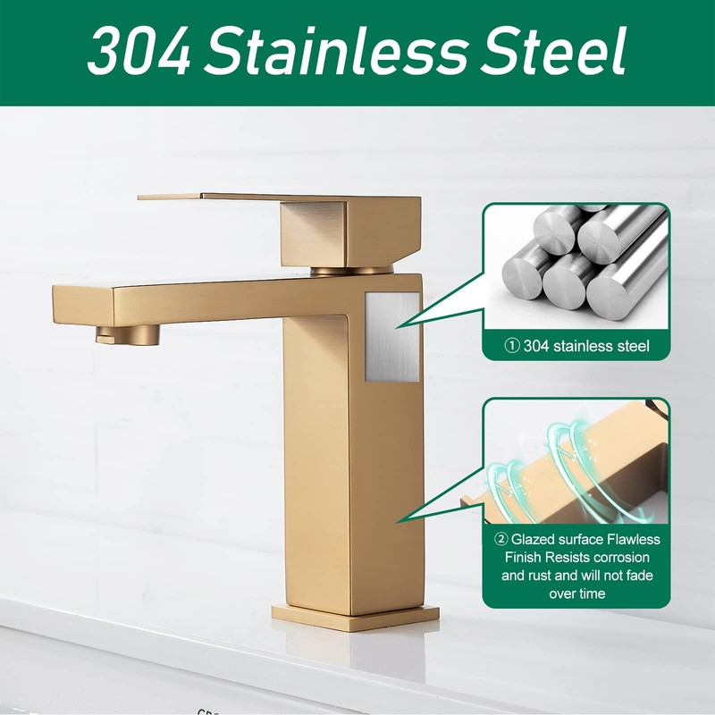 VOTON Brushed Gold Bathroom Faucet, Modern Bathroom Faucet 1 Hole,