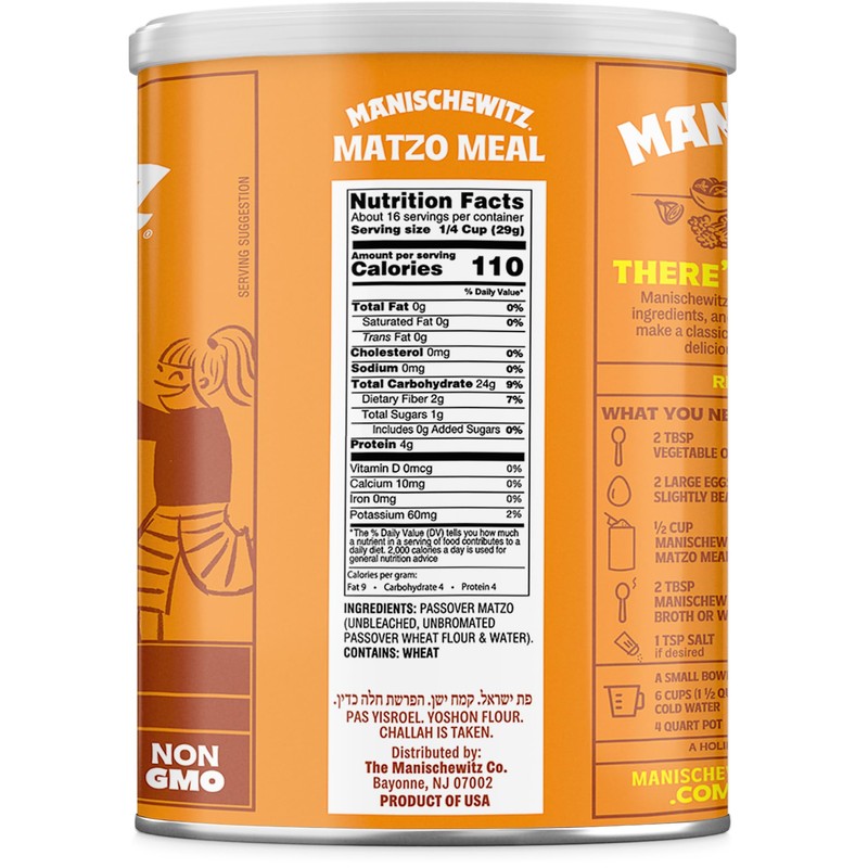 Manischewitz Matzo Meal, 16oz Resealable Canister | Perfect for Coating