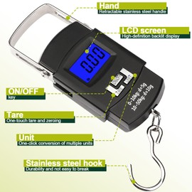 FOWSRHRG Digital Fish Scale with Lip Gripper, 110 Lbs/50 Kg Fish Weight Scale, Backlit LCD Display Fishing Scale and Fish Lip Gripper, Fishing Gifts for Men(Not Included Batteries)