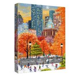 Fall Central Park Puzzles 1000 Pieces for Adults, Fun Fall Winter Snow Jigsaw Puzzle, Autumn Art Puzzle Collage as Home Decor