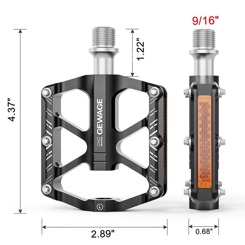 Road/Mountain Bike Pedals - 3 Bearings Bicycle Pedals with Reflectors