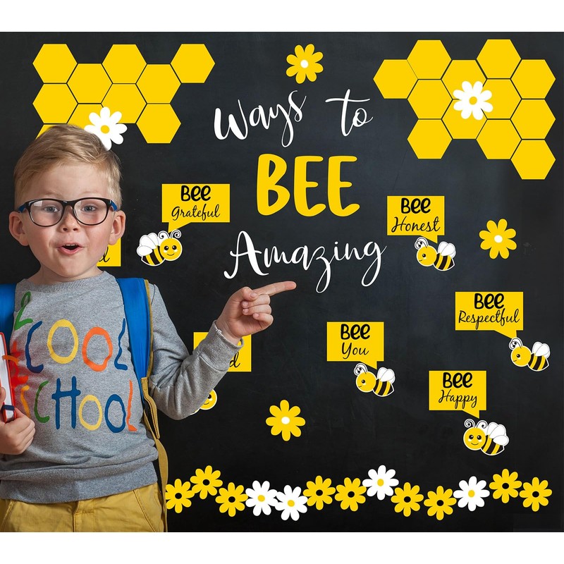 JarThenaAMCS 95Pcs Bee Bulletin Board Cutouts Summer Bee Daisy Flower