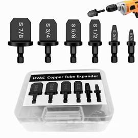 GQFOWE 6Pcs HVAC Repairing Set, Boring Drill Bits, Air Conditioner Tube Expander Swaging Tool, Manual Copper Pipe Swage, Soft Copper Tubing Set (1/4", 3/8", 1/2", 5/8", 3/4", 7/8")