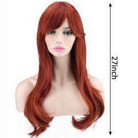 DAVBNM Wigs for Women, Women's Cosplay Wig, Long Wavy Curly Wigs, with Bangs, for Auburn Cosplay Masquerade Halloween (Copper red)