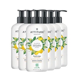 ATTITUDE Liquid Hand Soap, Plant- and Mineral-Based Formula, Vegan & Cruelty-free Personal Care Products, Lemon Leaves, 16 Fl Oz (Pack of 6)