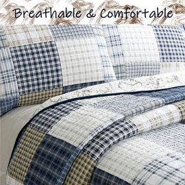 Cozy Line Home Fashions Benjamin Cute Dinosaur Plaid Printed Pattern 100% Cotton Quilt Bedding Set, Reversible Coverlet,Bedspread for Kids Boy (Dinosaur,Twin - 2 Piece)