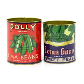 BelAya E Set of 2 Retro Style Vintage Peas Storage Tins - 2 tins of peas - Decorative Tinned Food Cans - Metal Food Display Cans. Ideal for plants, pens, keys, cutlery.