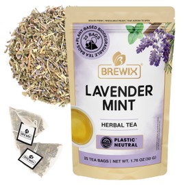 BREWIX, Lavender Mint (25 Pyramid Tea Bags) | Herbal Tea Bags, Caffeine Free, Lavender Mint Tea, Lavender Tea Bags with Peppermint and Rosemary