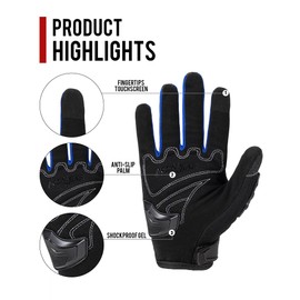 IRON JIA'S Motorcycle Gloves Full Finger Durable for Road Racing Bike Summer Spring Powersports Support Touch Screen Blue-L