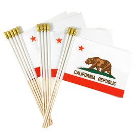 Newperlite California Stick Flag Small Mini Hand Held Flags - Solid Wooden Pole and Spear Top,12 Pack, 5x8 Inches