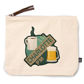 Lantern Press Charlotte, North Carolina, Coffee AM Beer PM, 100% Cotton Zipper Pouch, Travel Accessory, Go Bag