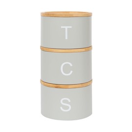 Harbour Housewares Stackable Tea Coffee Sugar Canisters with Bamboo Lids - Grey - Stacking 3pc Tea Coffee and Sugar Canisters Set Airtight Kitchen Organiser Food Storage Jars