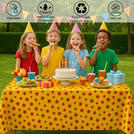 iCrius Anime Party Tablecloths 3-Pack 108"x54" - Retro Pixel Star Print Disposable Covers for Cosplay Birthdays, Gaming Marathons & Comic-Con Prep, Red/Yellow