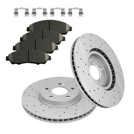 Fraxle Front Drilled & Slotted Disc Brake Rotors and Ceramic Brake Pads kit for 2009-2014 Honda Pilot, 2007-2013 Acura MDX, RLX, ZDX