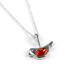 HENRYKA Baltic Amber and Sterling Silver Minimal Bird Necklace, Tiny Bird Jewellery, Bird Lover Gift, Robin Necklace