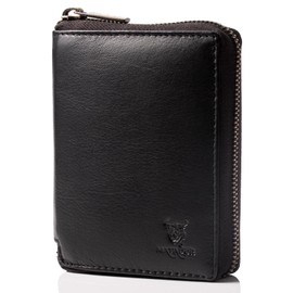 MATADOR Geldbörse Portmonee Geldbeutel Herren Leder mit YKK Metall Reißverschluss | Portemonnaie Geldtasche Kartenetui Brieftasche Herren mit RFID Blocker und Geschenk-Box | Kartenportmonai Schwarz
