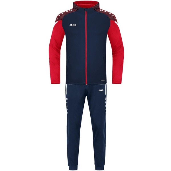 JAKO Men's Polyester Performance Tracksuit with Hood, Navy/Red, XXL