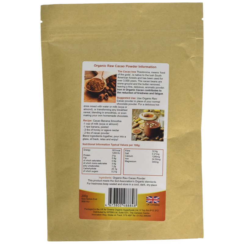 GOLDEN GREENS ORGANIC Organic Raw Cacao Powder 200g (PACK OF