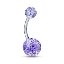 Forbidden Body Jewelry 14g Grade 23 Titanium Blue Ultra Glitter Acrylic Double Ball Belly Button Ring