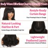 Fusenp Dark Brown Layered Wavy Synthetic Wig with Curtain Bangs